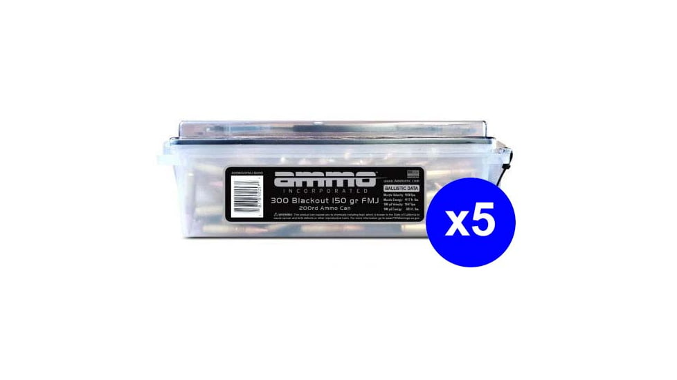 Ammo, Inc. .300 Blackout 150 Grain Full Metal Jacket Brass Centerfire Rifle Ammo, 1000 Rounds