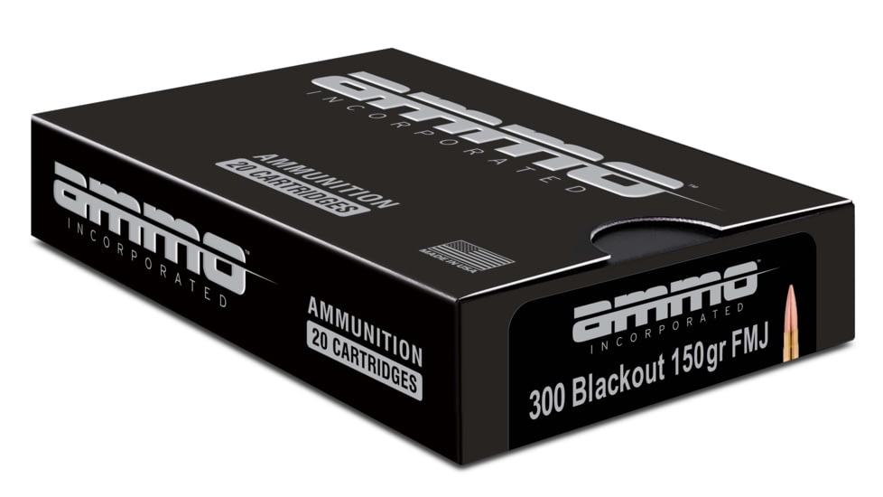 Ammo, Inc. .300 Blackout 150 Grain Full Metal Jacket Brass Centerfire Rifle Ammo, 20 Rounds, 300B150FMJ-A20