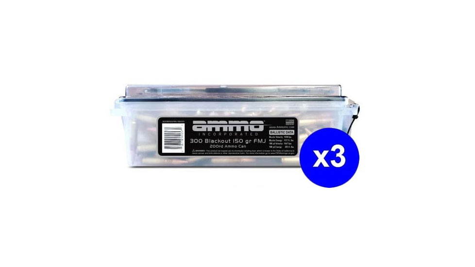 Ammo, Inc. .300 Blackout 150 Grain Full Metal Jacket Brass Centerfire Rifle Ammo, 600 Rounds