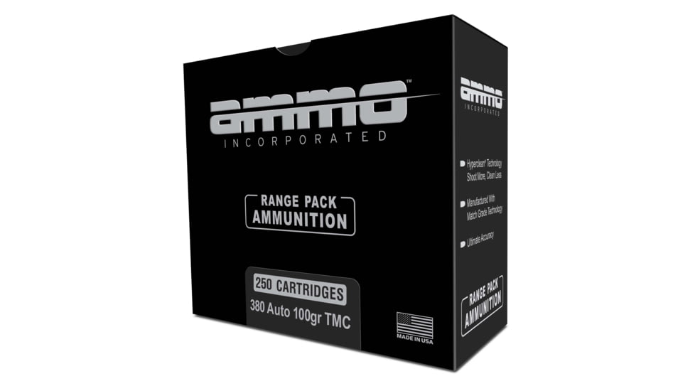 Ammo, Inc. .380 Auto 100 Grain Total Metal Case Brass Cased Centerfire Pistol Ammo, 250 Round, Box, 380100TMC-A250