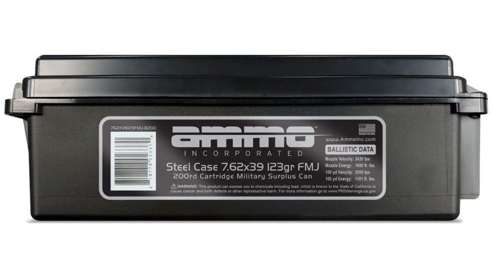 Ammo, Inc. Signature 7.62x39mm 123 Grain Full Metal Jacket Brass Cased Centerfire Rifle Ammo, 200 Rounds, 762X39123FMJRB200