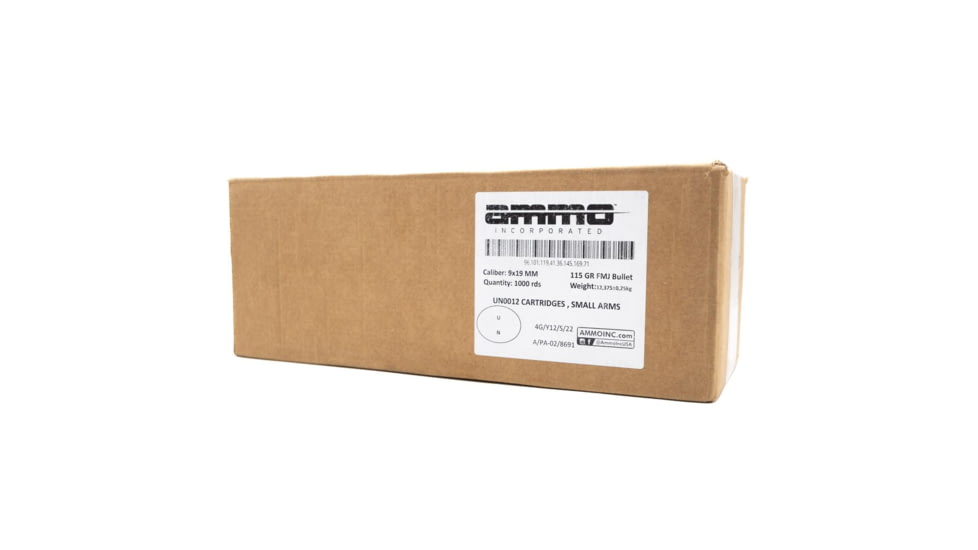 Ammo, Inc. Ammo Inc. Target and Range Handgun Ammunition 9mm Luger 115 gr FMJ 1128 fps 1000 Rounds, DH9115FMJTR50C