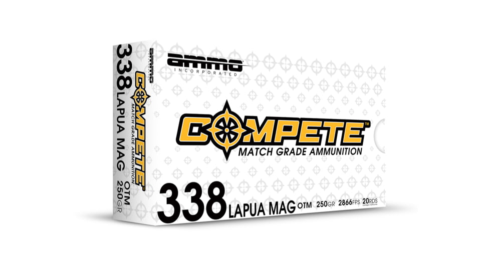 Ammo, Inc. Compete OTM 338 LAPUA MAG 250 Grain Open Tip Match Brass Cased Rifle Ammo, 20 Round, 338LM250-OTM-A20