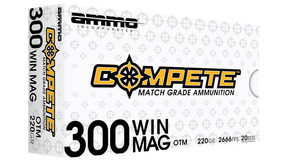 Ammo, Inc. Match HP 300 WIN MAG 190 Grain Boat Tail Hollow Point Brass Cased Rifle Ammo, 20 Round, 300WM190BTHP-A20