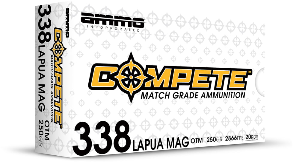 Ammo, Inc.  Compete OTM 338 LAPUA MAG 250 Grain Open Tip Match  Brass Cased Rifle Ammo, 20 Round, 338LM250-OTM-A20