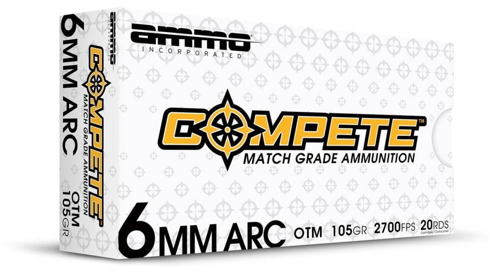 Ammo, Inc.  Compete OTM 6mm ARC 105 Grain Open Tip Match  Brass Cased Rifle Ammo, 20 Round, 6ARC105-OTM-A20