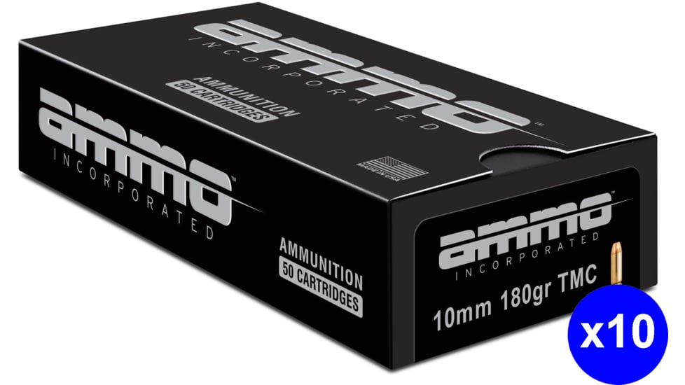 Ammo, Inc. Signature 10mm 180 Grain Total Metal Jacket Brass Pistol Ammo, 500 Rounds