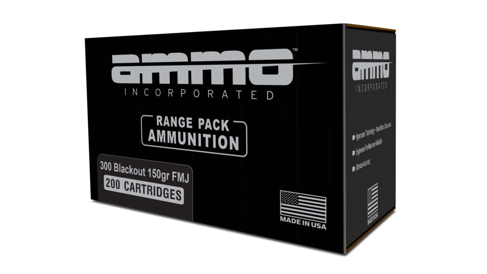 Ammo, Inc. Signature 300 Blackout 150 Grain FMJ Brass Case Rifle Ammo, 200 Rounds, 300B150FMJ-A200