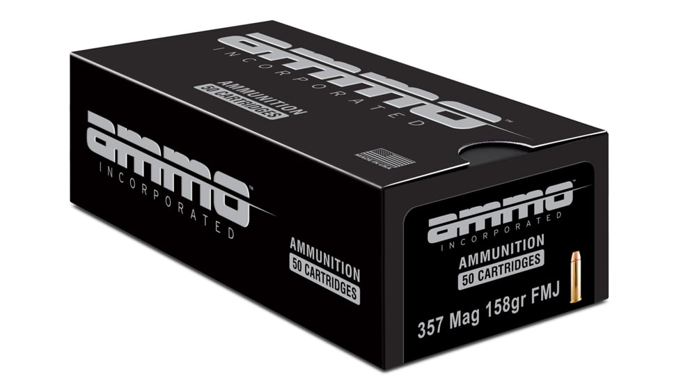 Ammo, Inc. Signature .357 Magnum 158 Grain Full Metal Jacket Steel Cased Centerfire Pistol Ammo, 50 Rounds, 357158FMJA50
