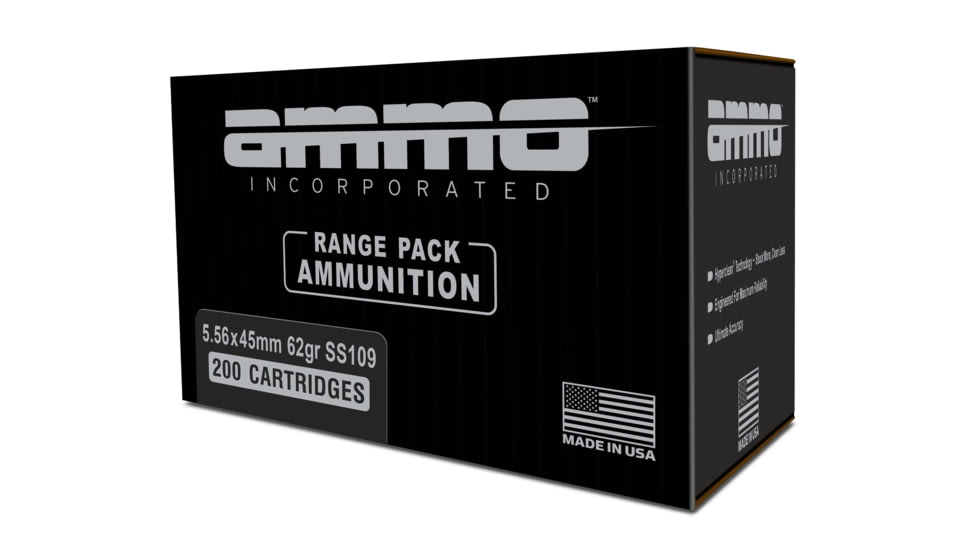 Ammo, Inc. Signature 5.56x45mm NATO, 62 Grain, SS109 Penetrator Steel Core FMJ, Brass Centerfire Rifle Ammo, 200 Rounds, 556062SS109-A200