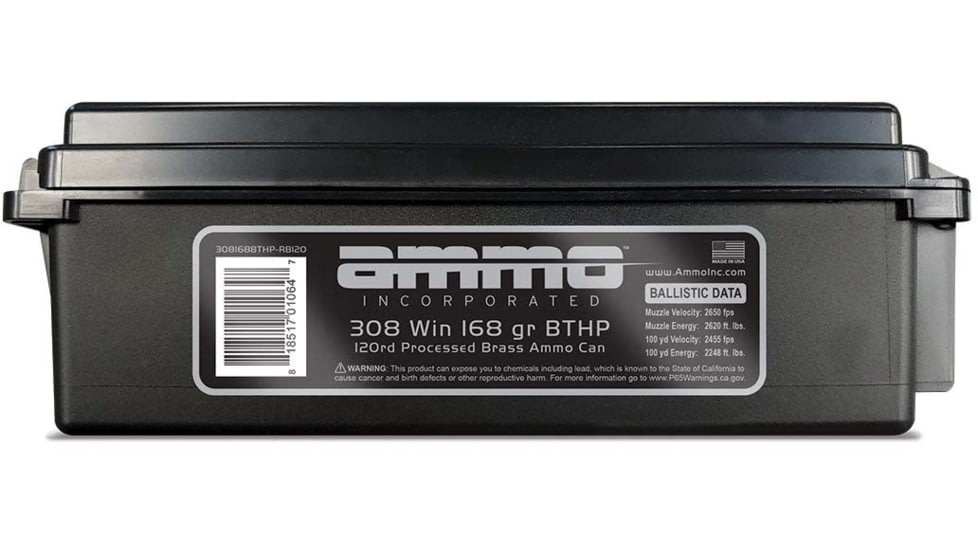 Ammo, Inc. Signature .308 Winchester 168 grain Boat Tail Hollow Point Brass Cased Centerfire Rifle Ammo, 120 Rounds, 308168BTHP-RB120
