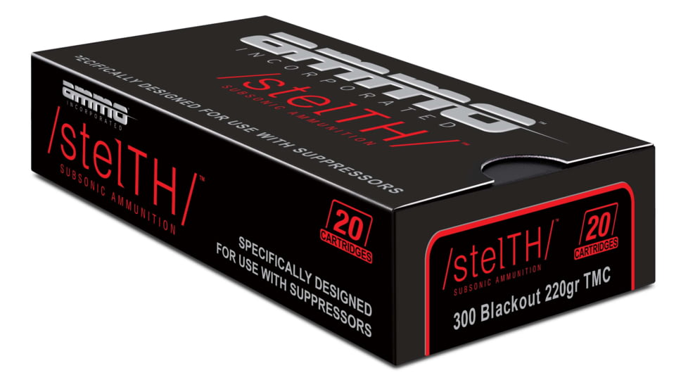 Ammo, Inc. StelTH .300 AAC Blackout 220 Grain Total Metal Jacket Brass Cased Centerfire Rifle Ammo, 20 Rounds, 300B220TMC-STL-A20