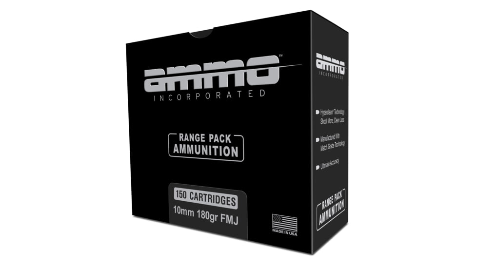 Ammo, Inc. TMC 10mm 180 Grain Full Metal Jacket Brass Cased Pistol Ammo, 150 Rounds, 10180TMC-A150