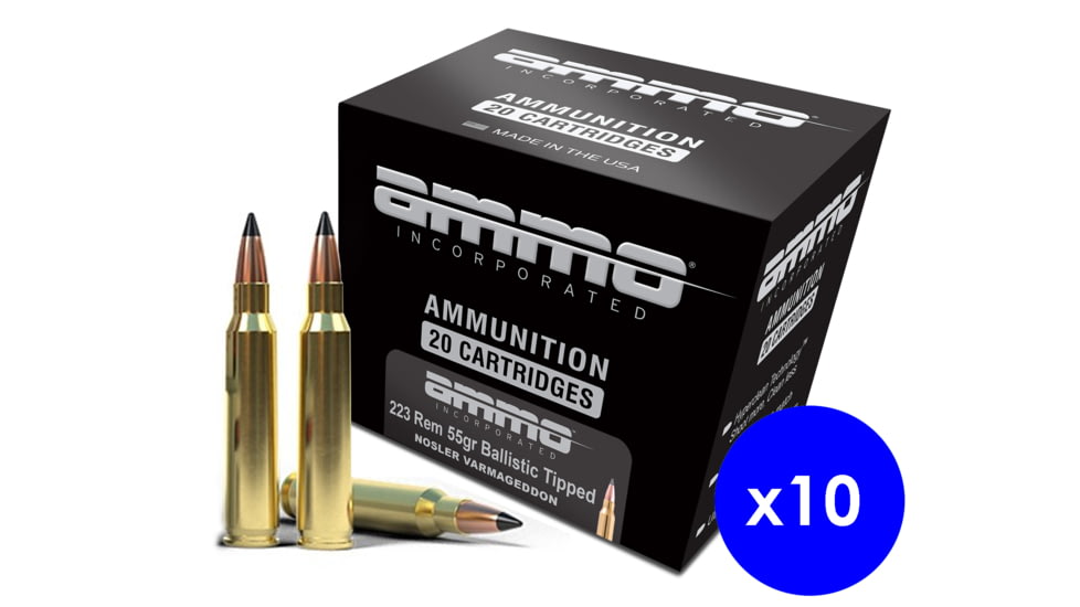 Ammo, Inc. Varmageddon, .223 Remington, 55 grain, Ballistic Tip, Brass, Centerfire Rifle Ammo, 200 Rounds, 223055VG-A20