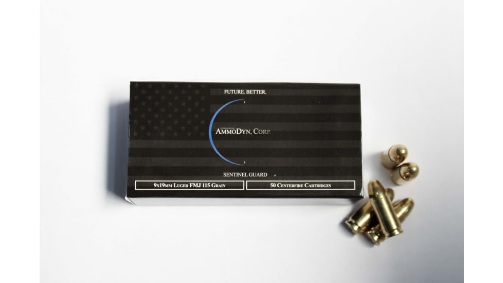 AmmoDyn 9mm Luger 115 grain Full Metal Jacket Brass Cased Pistol Ammo, 50 Rounds