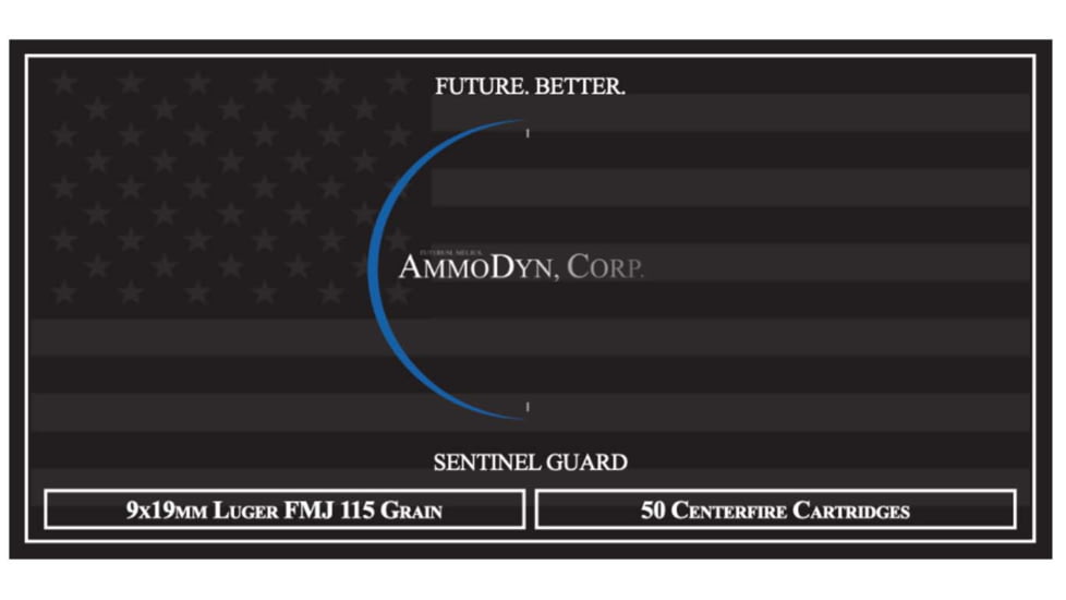 AmmoDyn 9mm Luger 115 grain Full Metal Jacket Brass Cased Pistol Ammo, 50 Rounds