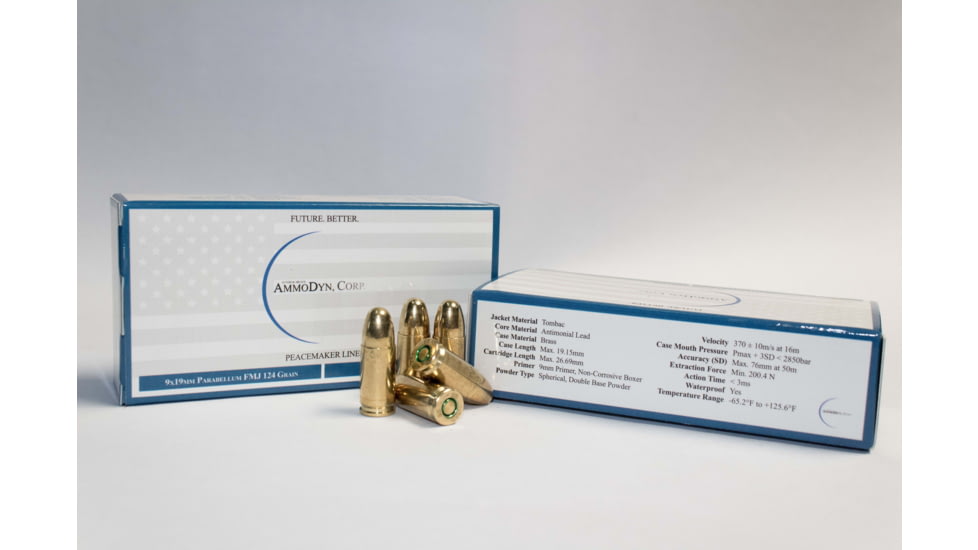 9mm Parabellum 124 grain Full Metal Jacket Brass Cased Pistol Ammo, 50 Rounds, NSN 1305.27.070.5342