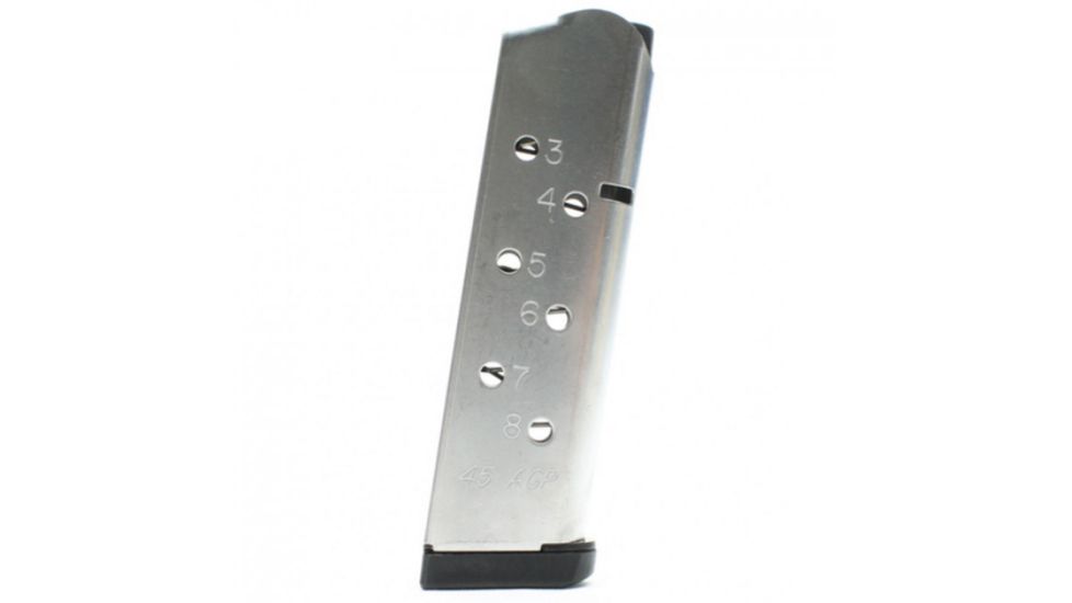 Ammunition Storage Components 1911 .45 8-Round Nat Stainless Steel Magazine, Overmld, Flr, Plt, 8191145NSSOM