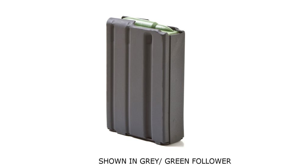 Ammunition Storage Components AR-15 .223 Aluminum 5-Round Magazine, Grey Teflon/Green Follower ASC5223ALGTGRASC