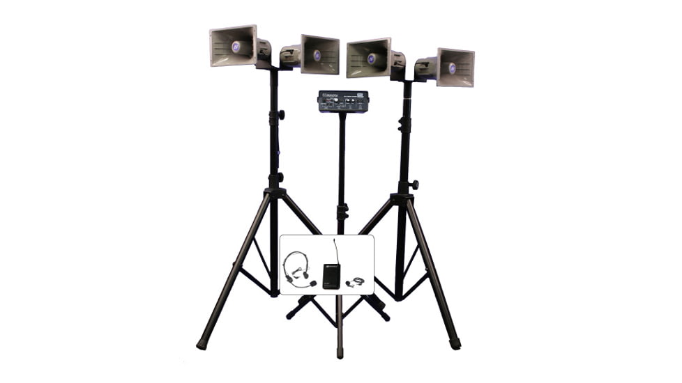 AmpliVox Deluxe Wireless Quad Horn Half-Mile Hailer Kit, Black, SW662