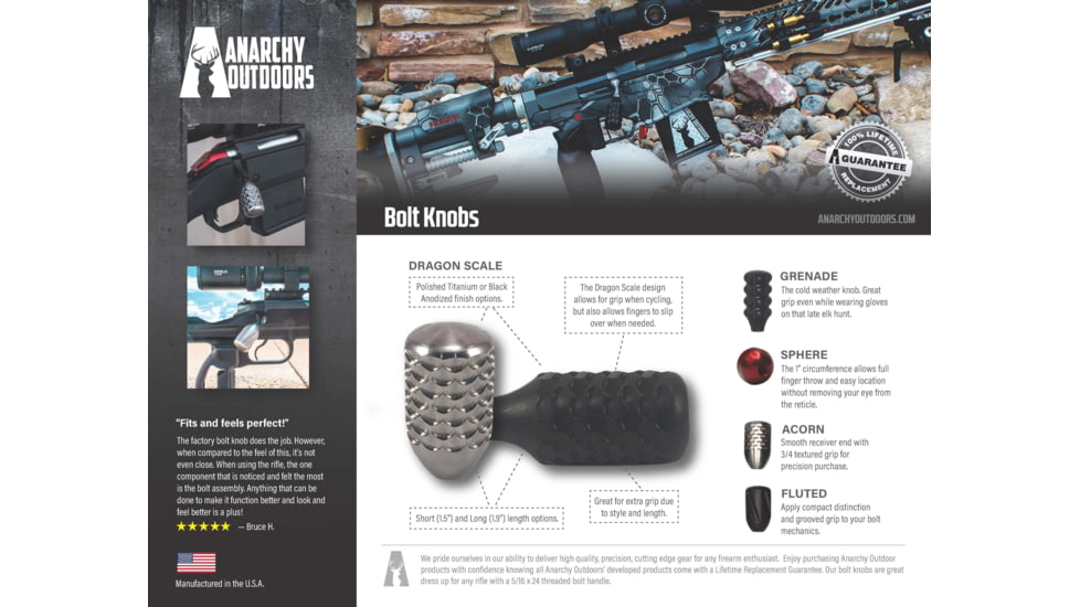 Anarchy Outdoors Dragonscale Bolt Knob, 1.9 in Length, OD Green, 791617485839