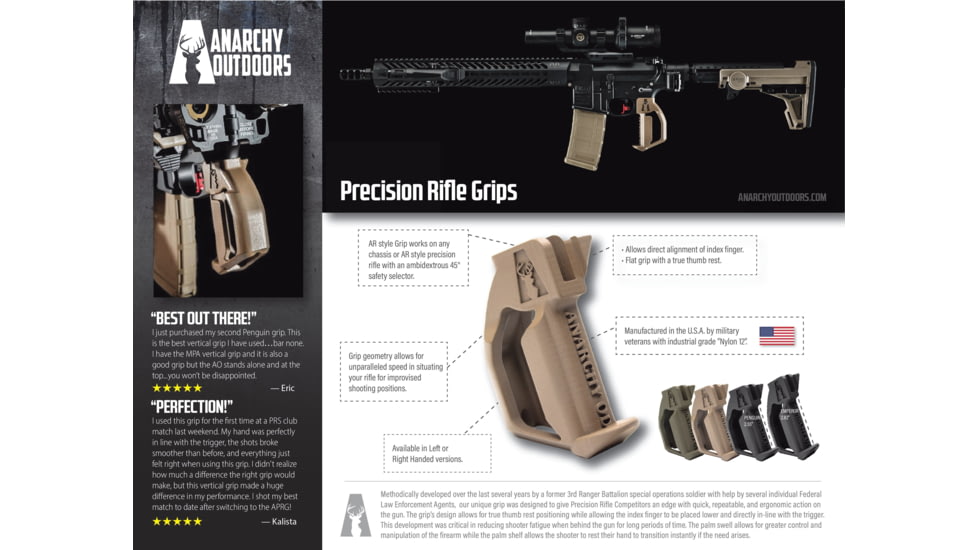 Anarchy Outdoors Emperor Precision Rifle Grip, Left Hand, Black, 791617484221