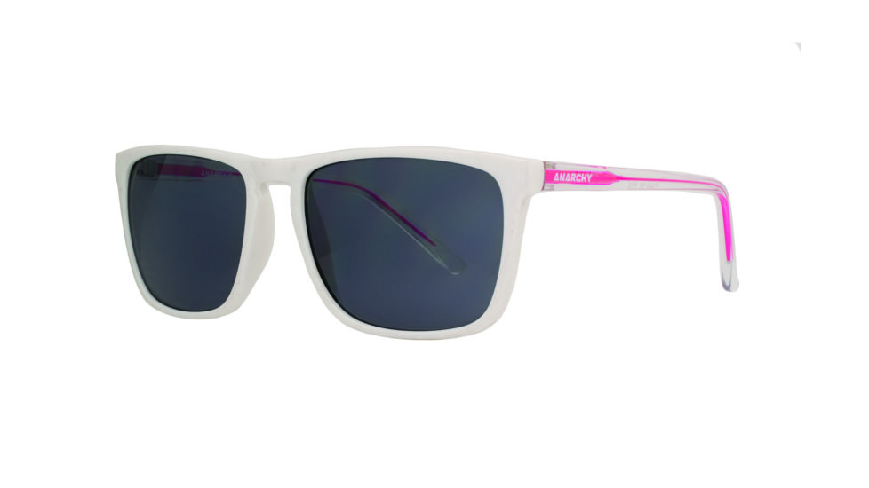 Anarchy Riccochet Single Vision Prescription Sunglasses, Shiny White w/ Clear on Neon Pink Temples Frame, 10223775.QTMSV