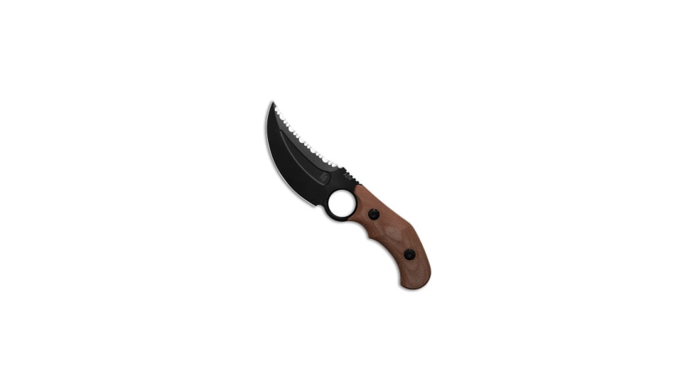 ADV Tactical K9 Fixed Blade Knife, 3.75in, D2, Trailing Point Blade, Micarta, Brown Handle, Brown/Black, 8.12 inch, BHQ-192807