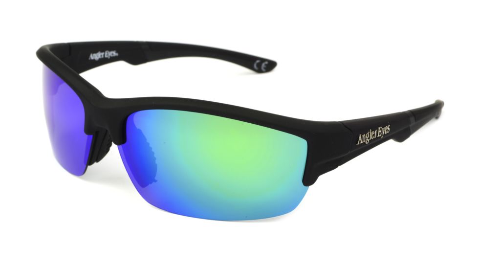 Angler Eyes AE 28 Sunglasses, Rubberized Black Frame, Smoke Polarized with Green Mirror Flash Lens, 10232948.FGX