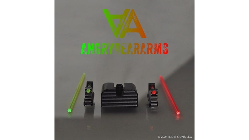 Angry Bear Arms Glock Bear Bones Fiber Optic Pistol Sights, Tall Profile, Serrated, Small Frame, Black, ABA131