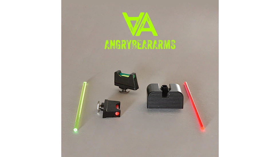 Angry Bear Arms Glock Bear Bones Fiber Optic Pistol Sights, Tall Profile, Serrated, Small Frame, Black, ABA131