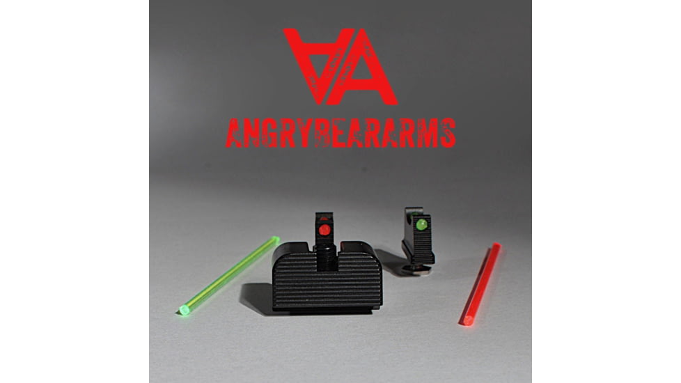Angry Bear Arms Glock Bear Bones Fiber Optic Pistol Sights, Tall Profile, Serrated, Small Frame, Black, ABA131