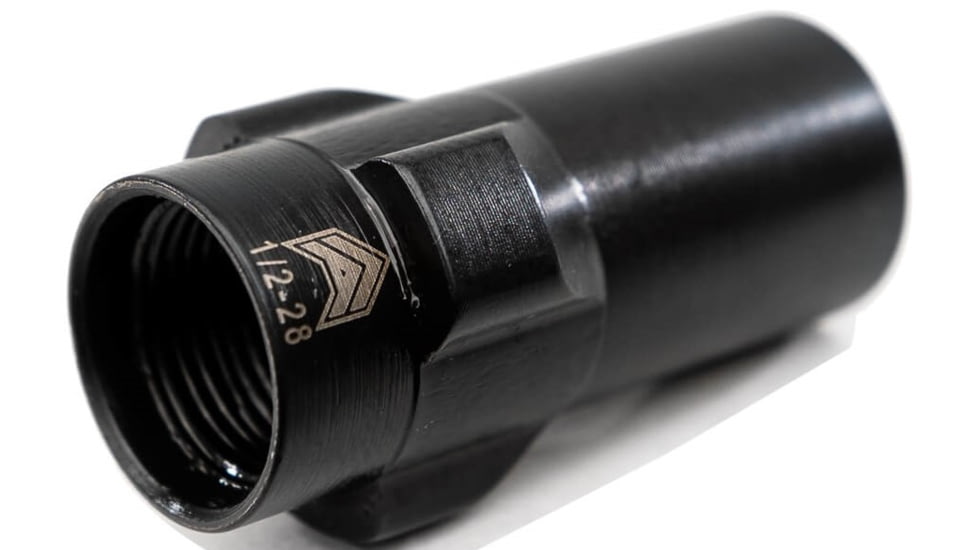 Angstadt Arms 3-Lug Devices Muzzle Adapter, 9mm Luger, 1.42 inch, 1/2x28 TPI, Black Nitride, Black, AA093LSD28