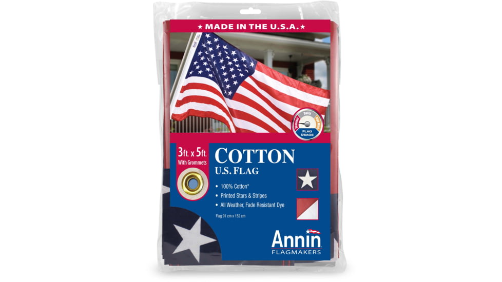 Annin Flags US Cotton Flag, Red/White/Blue, 3ft x 5ft, 001124R