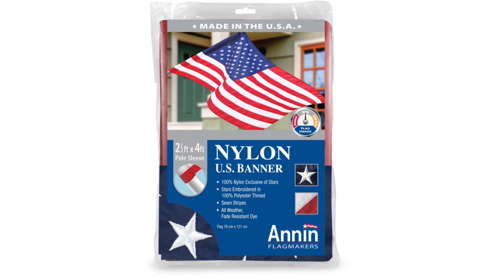 Annin Flags US Nylon Banner, Red/White/Blue, 2.5ft x 4ft, 021850R