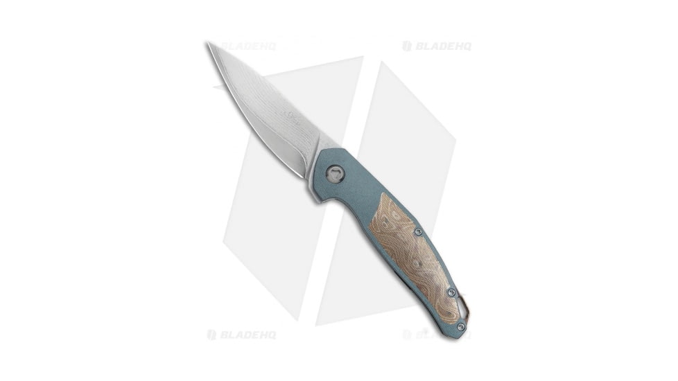 Anso Custom Neo Titanium/Mokume Folding Knife, 3.25in, Stainless Steel, Drop Point Blade, Titanium, Gold/Green Handle, Gold/Green/Black, 7.75 inch, BHQ-77994