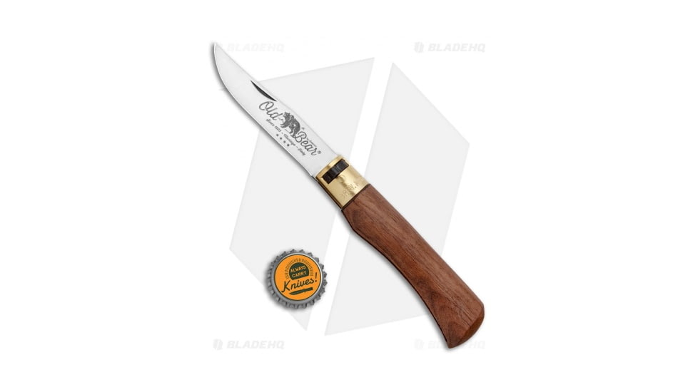 Antonini Knives Old Bear Classical Large Folding Knife, 3.375in, 420 Stainless Steel, Clip Point Blade, American Walnut Wood Handle, Steel/Wood, 8.375in, BHQ-31043