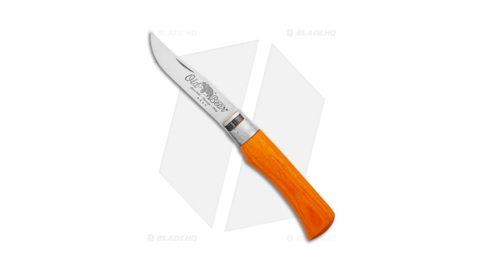 Antonini Knives Old Bear Classical Large Folding Knife, 3.375in, 420 Stainless Steel, Clip Point Blade, Wood Orange Handle, Steel/Orange, 8.375in, BHQ-124887
