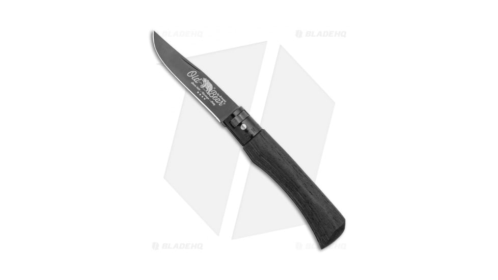 Antonini Knives Old Bear Classical Total Black Small Folding Knife, 2.875in, 420 Stainless Steel, Clip Point Blade, Wood Black Handle, Black/Wood, 6.875in, BHQ-123008