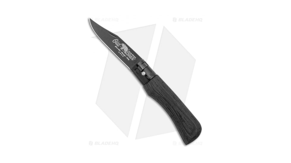 Antonini Knives Old Bear Classical Total Black XS Folding Knife, 2.50in, 420 Stainless Steel, Clip Point Blade, Wood Black Handle, Black/Wood, 6.00in, BHQ-124750