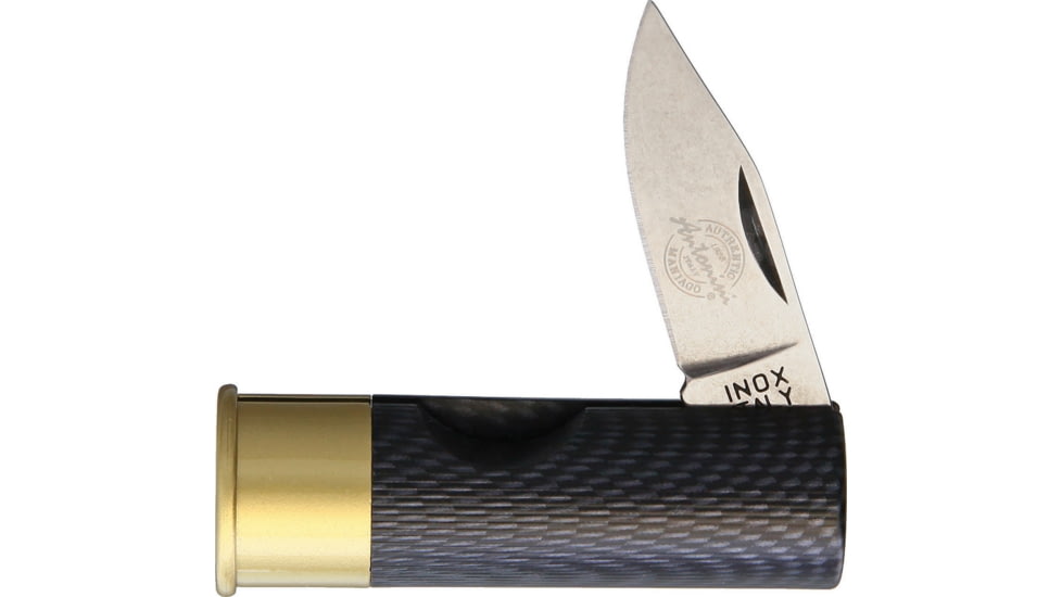 Antonini Shotgun Shell Folding Knife, 2.63in Closed, 1.75in Satin SS Blade, Carbon Fiber Handle, Shotgun Shell Shaped Handle, 1301/CU-FC