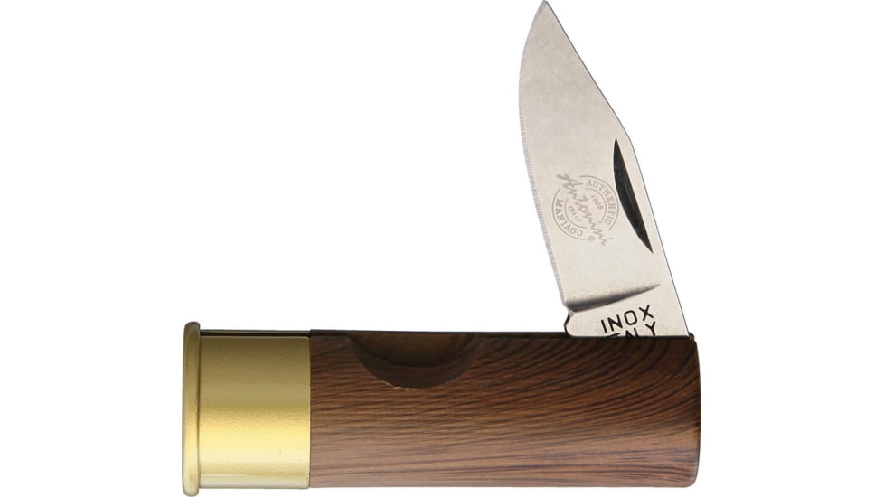 Antonini Shotgun Shell Folding Knife, 2.63in Closed, 1.75in Satin SS Blade, Walnut Handle, Shotgun Shell Shaped Handle, 1301/CU-NC