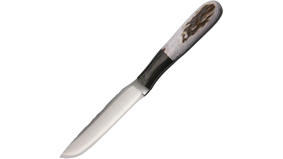 Anza 3.75 inch Fixed Blade Knife, Elk, Brown Leather Belt Sheath AZ108E