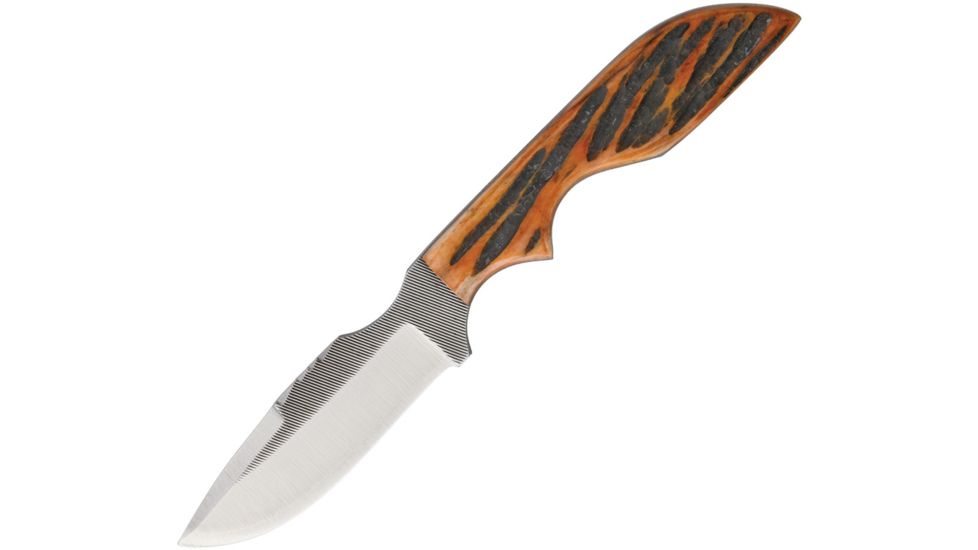 Anza 6.5 Inch Fixed Blade Knife, Amber Jigged Bone, Brown Leather Belt Sheath, 2.75 Inch Blade AZMSWATAJB