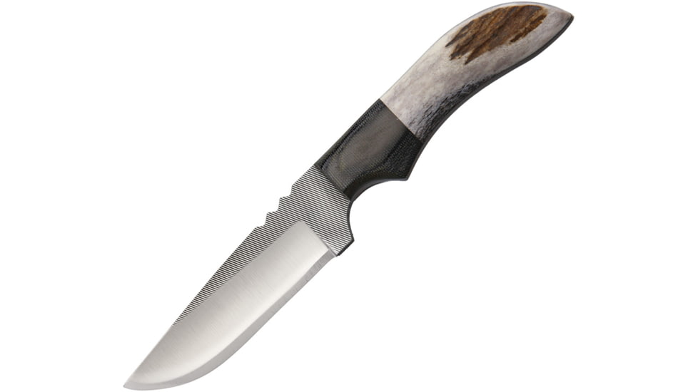 Anza 7.125 Inch Fixed Skinner Blade Knife, Elk, Brown Leather Belt Sheath, 3.25 Inch Blade AZJWK4E