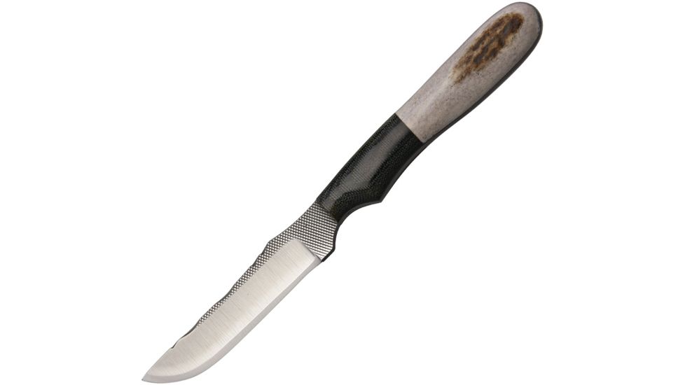 Anza 7.125 Inch Fixed Skinner Blade Knife, Elk, Brown Leather Belt Sheath, 3.375 Inch Blade AZNKE