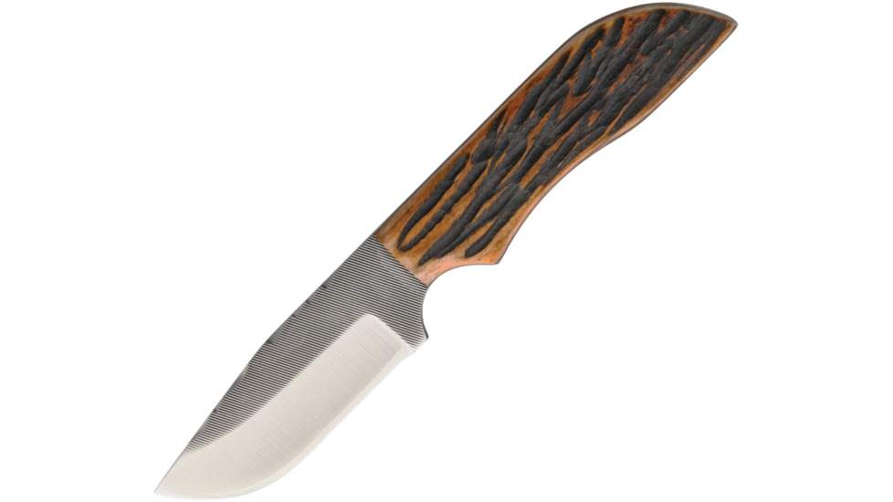 Anza 7.5 Inch Fixed Blade Knife, Amber Bone, Brown Leather Belt Sheath AZMC10AJB