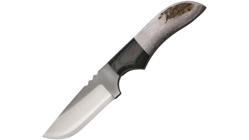 Anza 7.75 Inch Fixed Blade Knife, Elk and Micarta, Brown Leather Belt Sheath, 4 Inch Blade AZJWK3E