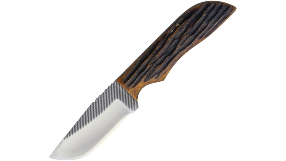 Anza 7.75in Knife, 7.5in Overall, 3.13in Blade, Amber Bone Handle, Leather Sheath, JWK-4 AJB