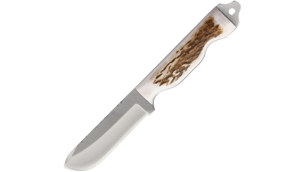 Anza 8.875 Inch Boddington Knife, Full Elk, Black Leather Belt Sheath AZBODFE